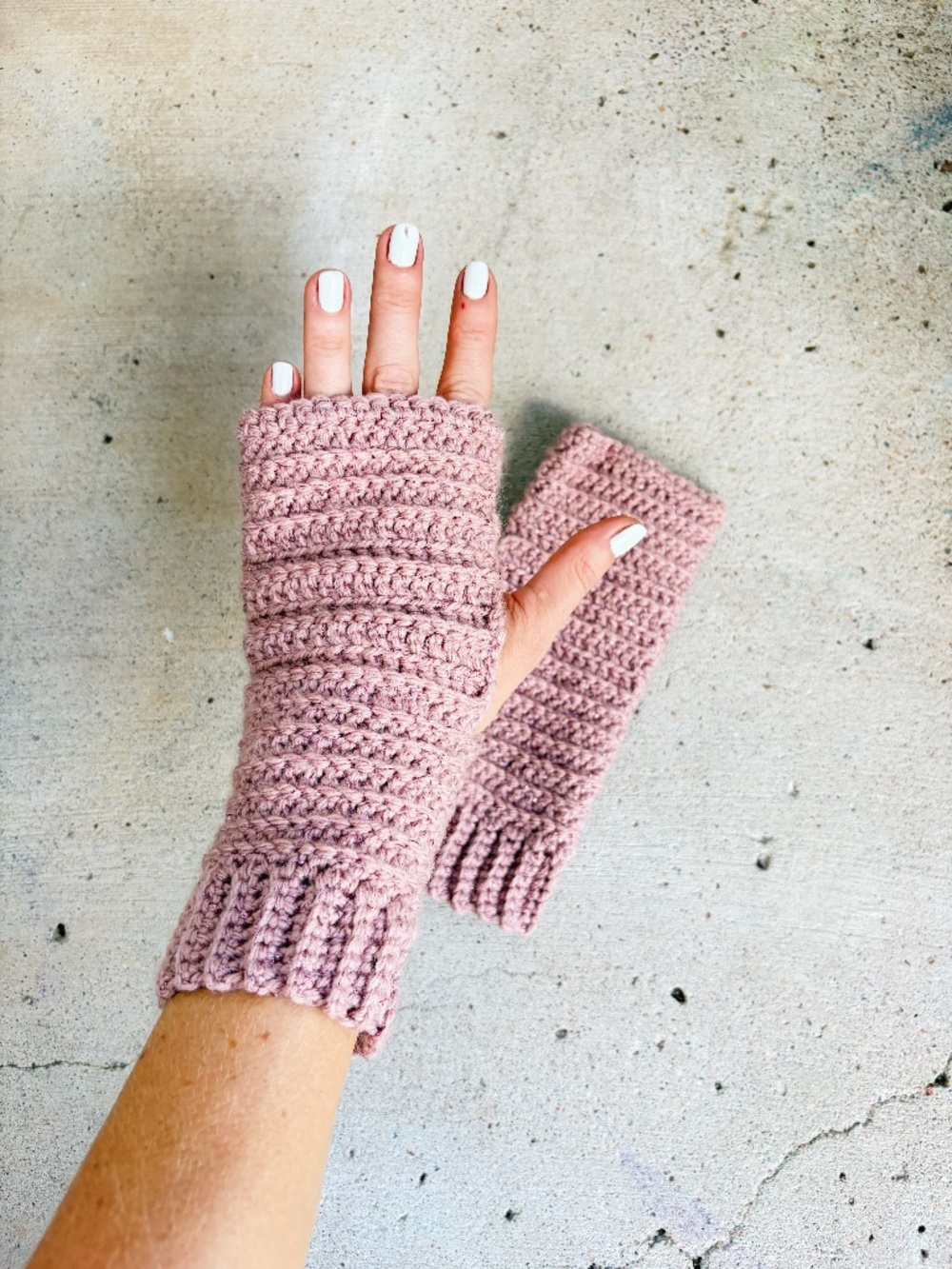 Handmade Crocheted Sparkly Pink Fingerless Gloves